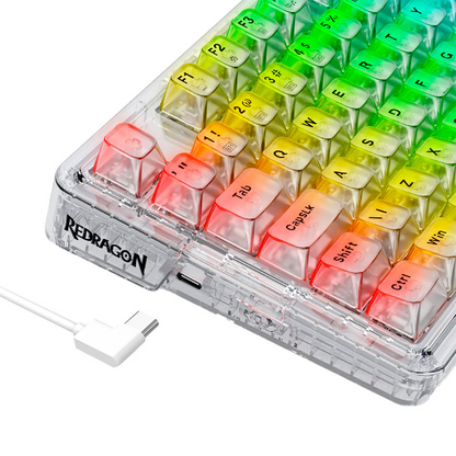 TECLADO REDRAGON MECANICO GAMER ELF PRO RGB CRYSTAL CLEAR TRANSPARENTE K649CT-RGB-PRO PT